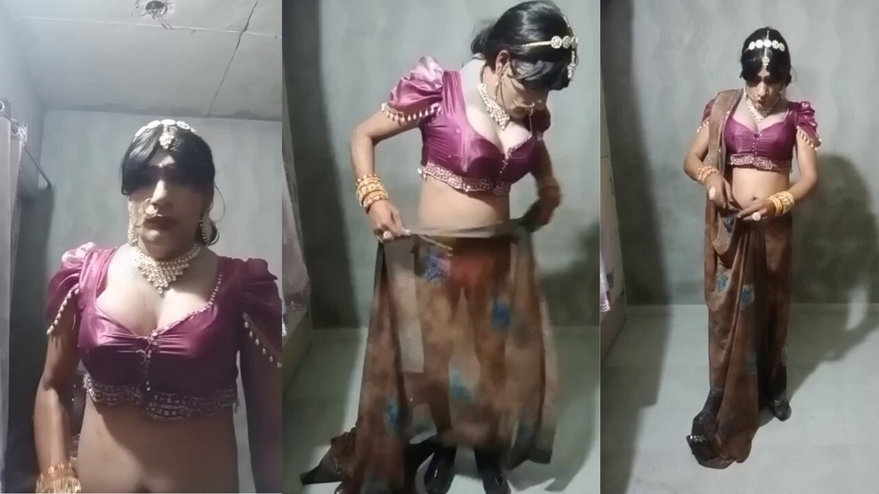 Saten bluz sari ateşli yenge çapraz giyiniyor