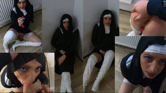 MilfyCalla - Slutty Nun Facefucked, Fucked Hard and Squirting in Cosplay