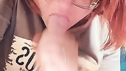 Amateur Girlfriend Blowjob Instead of Cooking - Curvy Brunette with Glasses Sucks and Jerks Cock