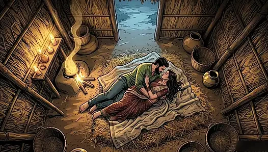 Raju and Seema started making a hut in the jungle and started having sex.