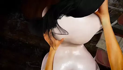 3 boyutlu iri güzel Asyalı orta yaşlı seksi kadın çıplak büyük göğüslerini ve büyük götünü çok sert sikiyor