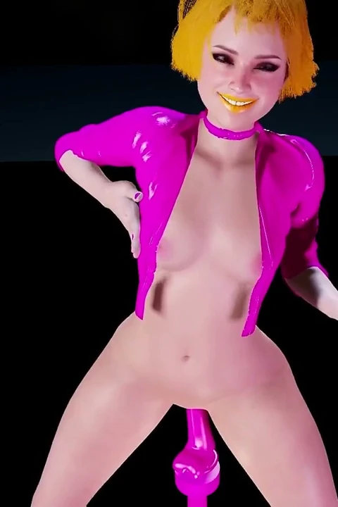 Neon piliç büyük neon pembe dildoya biniyor