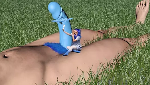 Munchkin kız ile büyük mavi horoz