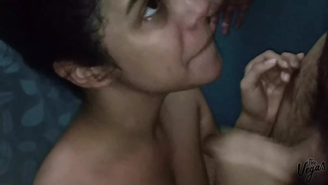 Naughty young couple having sneaky oral sex in the bathroom