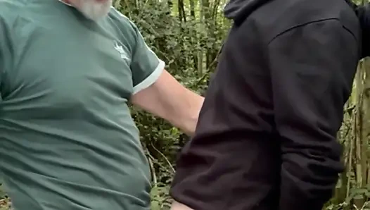 Blonde Twink fucked outdoors by Hung Mature Daddy