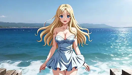 Londe Bombshell'in deniz kenarında mastürbasyonu: göğüs sekiyor ve klitoris sürttürme damlatıyor