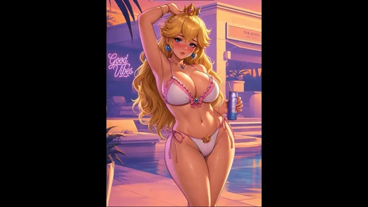 (yapay zeka oluşturuldu) Peach, Rosalina, Boo, Bowsette, Pauline ve Daisy'nin derlemesi
