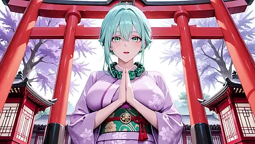 Mor kimono tanrıçası! Kırmızı Torii kapısının altındaki ıslaklığı kaldıramıyorum