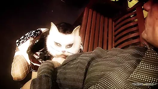 Seksi bir kedicik gibi giyinen azgın esmer büyük bir yarağa iniyor