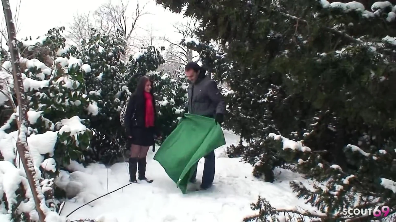 Skinny Teen Lussy Kirschner get risky no condom outdoor fuck on snow by old ugly Guy