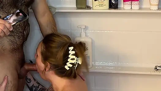 Girlfriend wanted a CreamPie so she surprised me while I was in the shower