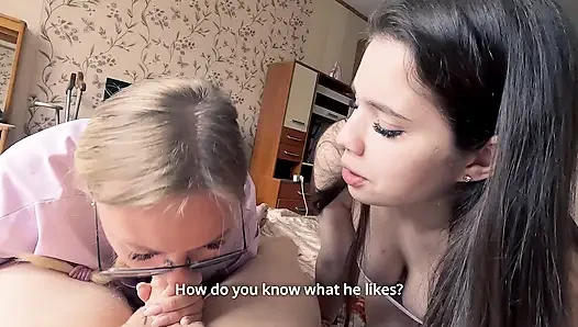 "Yanlış yapıyorsun" - üvey anne üvey annesine ve üvey kardeşine nasıl sikişeceklerini öğretiyor