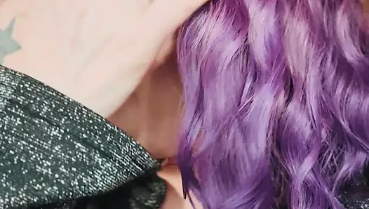 Purple Haired Smoking Goth Tina Snua Smokes Close Up - Coughing Smoke Drifts OMI OME Snap Inhales