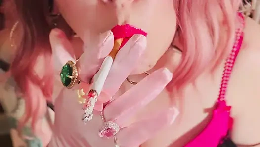 Watch Your Girl Tina Snua Smoke A Cigarette In Pink Satin Goves With Lots Of Rings - Snap Inhales OMI OME Drifting Smoker