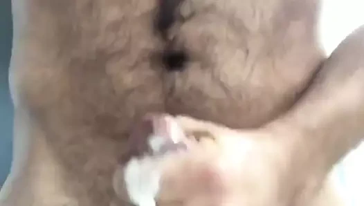 hairy man pumps out a big load