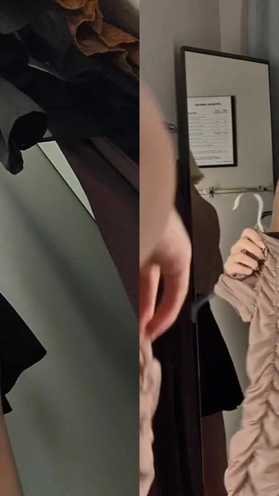 Naked Blonde with Big Tits try on haul sexy and see-through clothes in dressing room | Clip 1