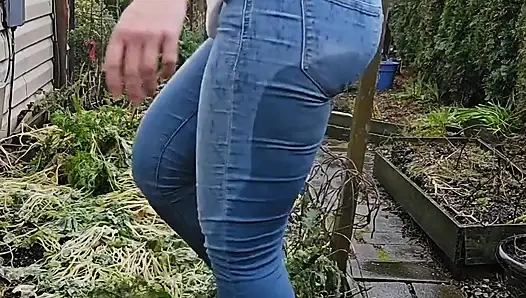 Muddy White Mocs and Jeans Pee