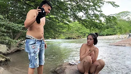 Horny Latino watches shy sexy girl naked in the river and ends with a rich and hard fuck OUTDOORS- 18 YEARS OLD- AMATEUR- LATINA.