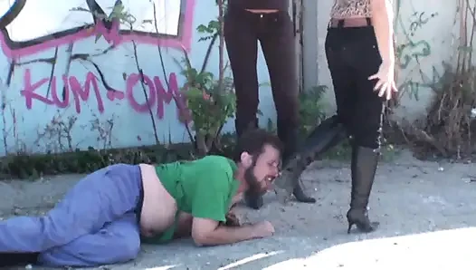 Outdoor boots licking