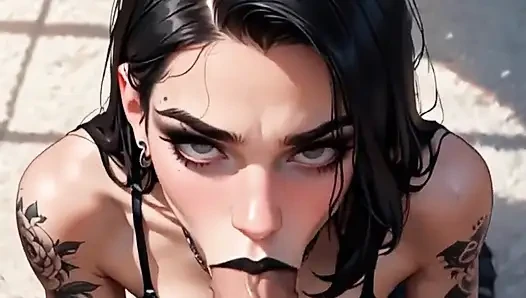 Anime Yapay Zeka Dövmeli Kız, Bir Arkadaşına Asla Unutamayacağı Oral Seks Verdi