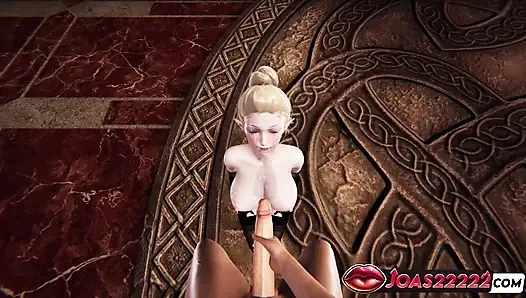Tamiyo elf çoraplı 3 boyutlu animasyon - iki el elle muamele eldivenleri, özensiz ağız sikişi, serbest eller sakso boşalması