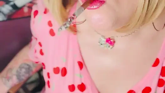 All Dangles! A Cute Tina Snua Dangling A Cigarette & Hard Smoking