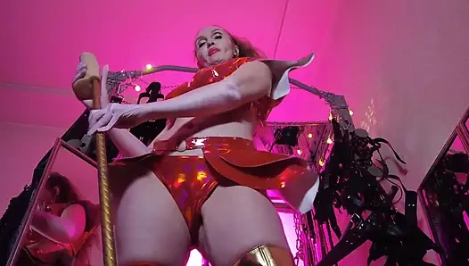 BDSM Mistress Pvc Altın Kırmızı Vinil Oyuncaklar Sik Fetiş Botlar Femdom