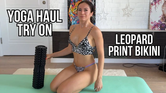 Leopar bikinili yoga seni dokunmadan boşaltıyor
