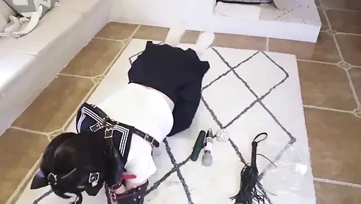 Jk kıyafetleriyle giyinmiş kısıtlanıyor ve kırbaçlanıyor