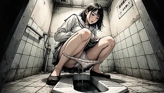 Japanese female student urinating in the restroom