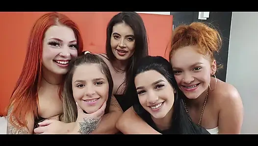 Spit Kisses Gang Bang - 3 Domina Vs 2 Slave and Litres of Spit