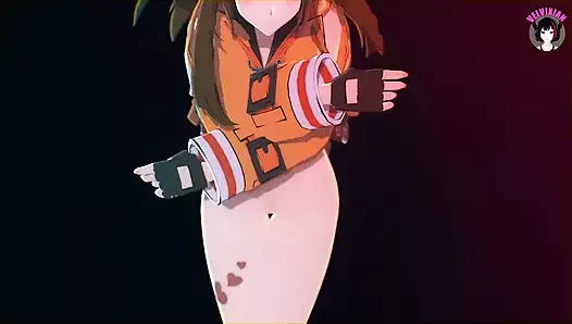 May - sevimli kız ateşli dans ediyor ve kademeli olarak soyunuyor