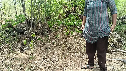 Step brother enjoying housewife breast squeeze in outdoor forest side