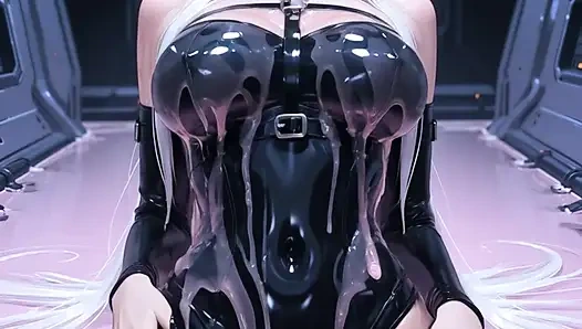 Beyaz saçlı elf anime kız pembe balçıkla sikişiyor