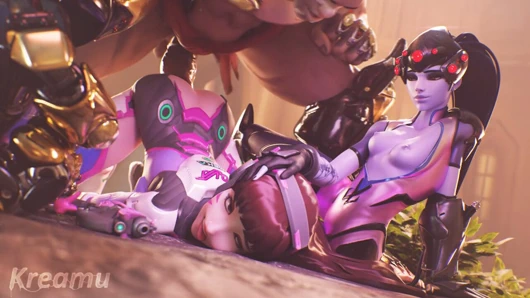 Overwatch - büyük cumshot (ses) ile dva & widowmaker orgazm köpek