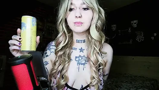 Alternative blonde drinking and burping