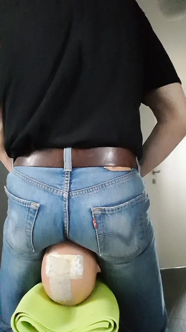 My jeans-butt riding the face of my sitting-doll