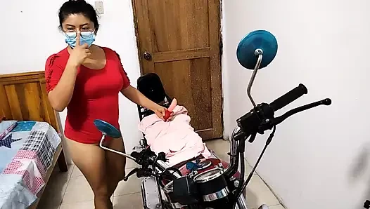 Stepdaughter tries the toy I gave her so that when I'm not there, she'll use it on her pussy