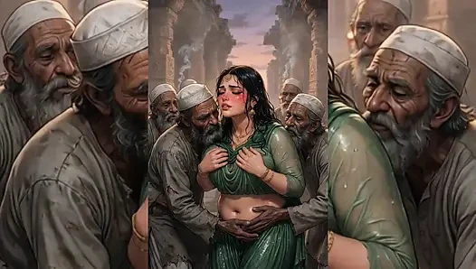 Hintli orta yaşlı seksi kadınlar ve yenge pis müslüman erkekler tarafından tamamen domine ediliyor - halka açık gruplama ve yolsuzluk