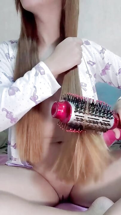 stepsister drying her hair in short clothes