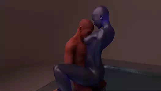 Mavi slime kız sikme ve footjob içinde küvet